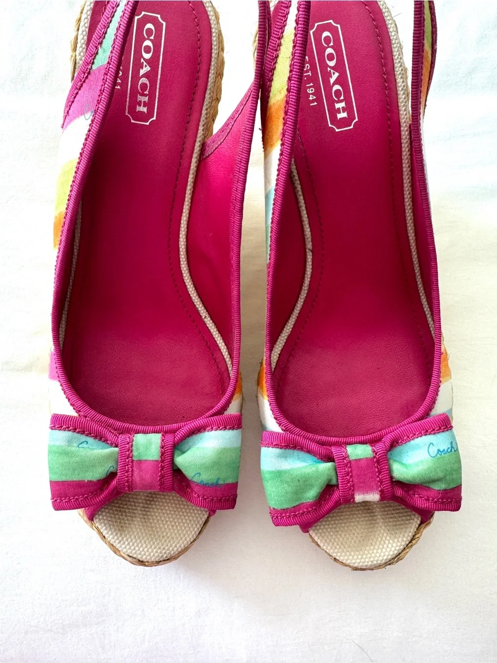 Coach Rare Watercolor Stripe Wedge Heels